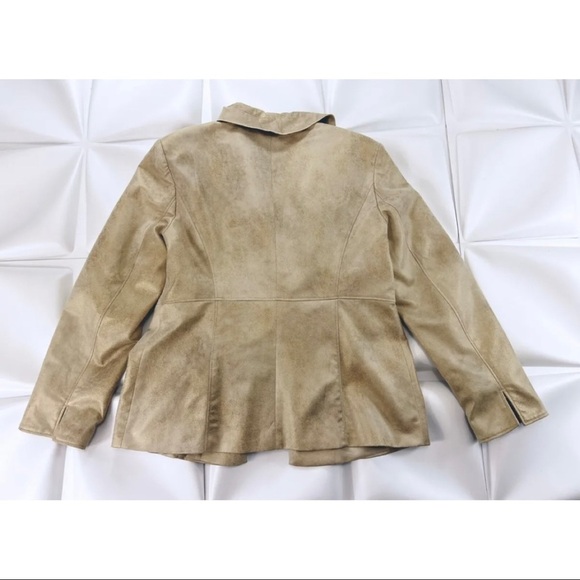 Sharon Young Sz 8 Women Ruffled Faux Suede Leather Blazer Jacket m Gold Metallic - Picture 3 of 6
